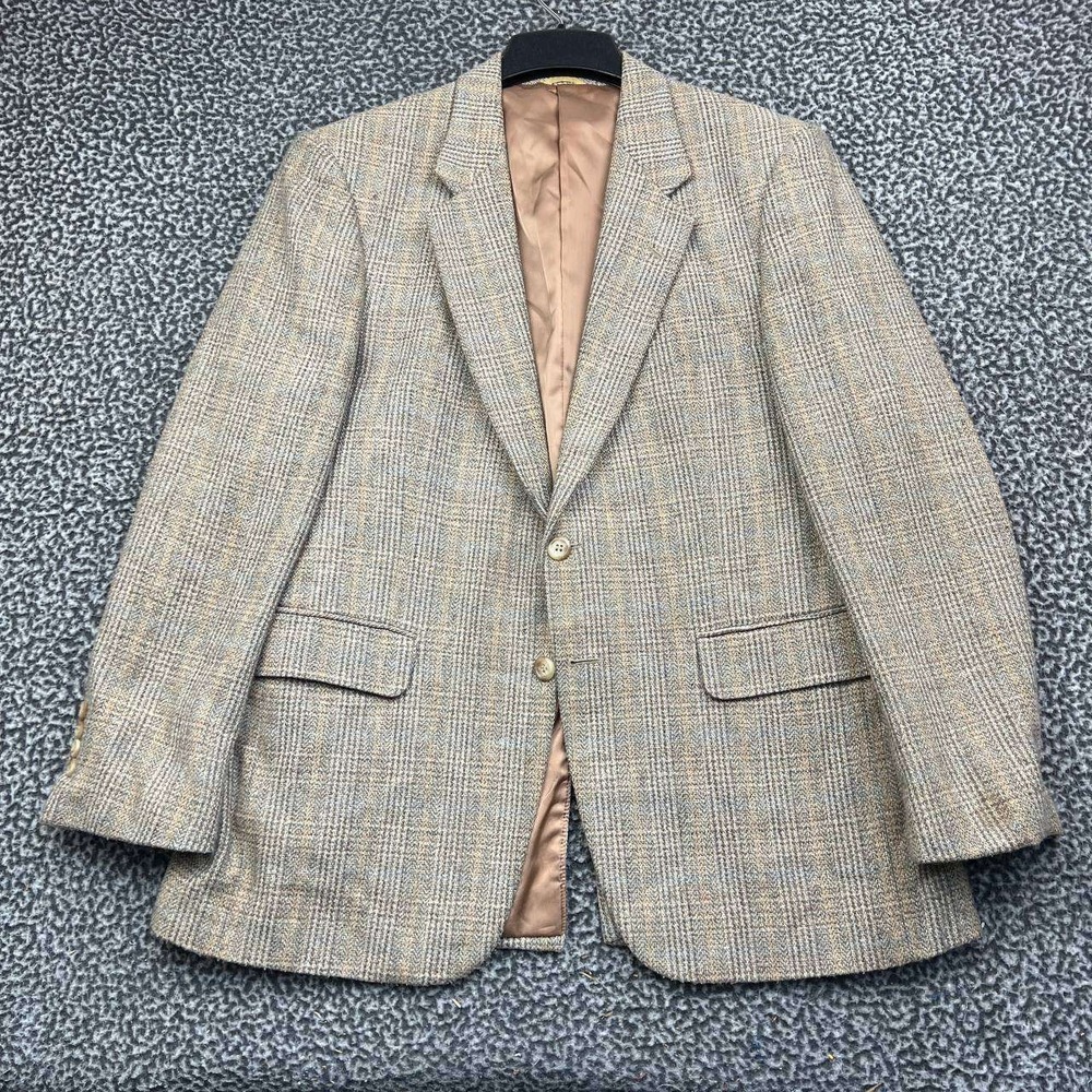 Oakton Blazer Sport Coat Jacket Men 42R Brown Plaid Silk Blend Two Button